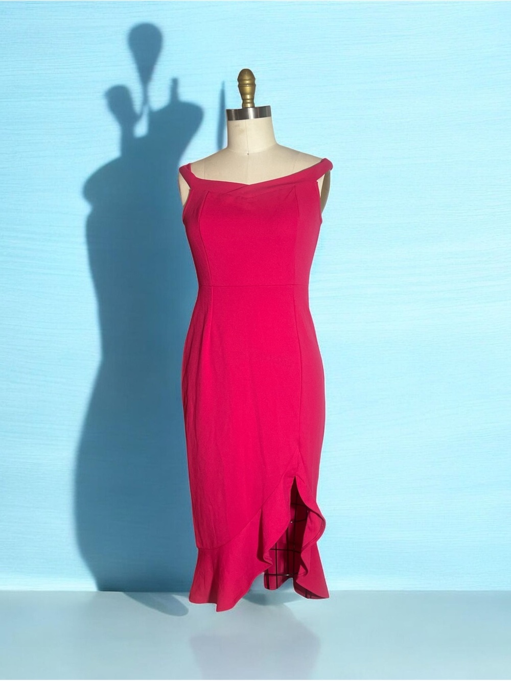 Women's Fuchsia Off-Shoulder Ruffle Hem Dress